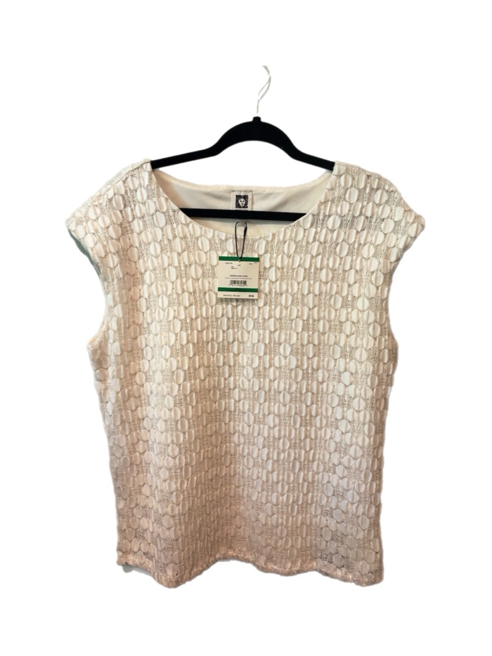 ANNE KLEIN Lace-Overlay Sleeveless Tank Top in Cream